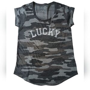 Lucky Brand Women's Charcoal Gray Camo Short Sleeve Tee Shirt